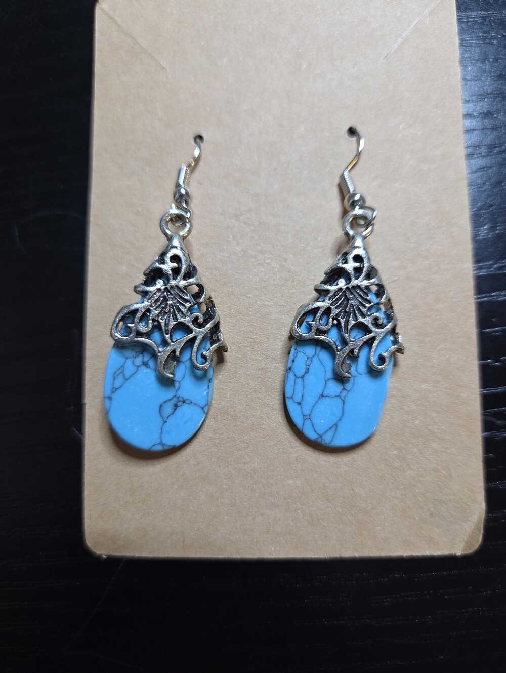 Turquoise Teardrop Dangle Earrings With Silver Accent